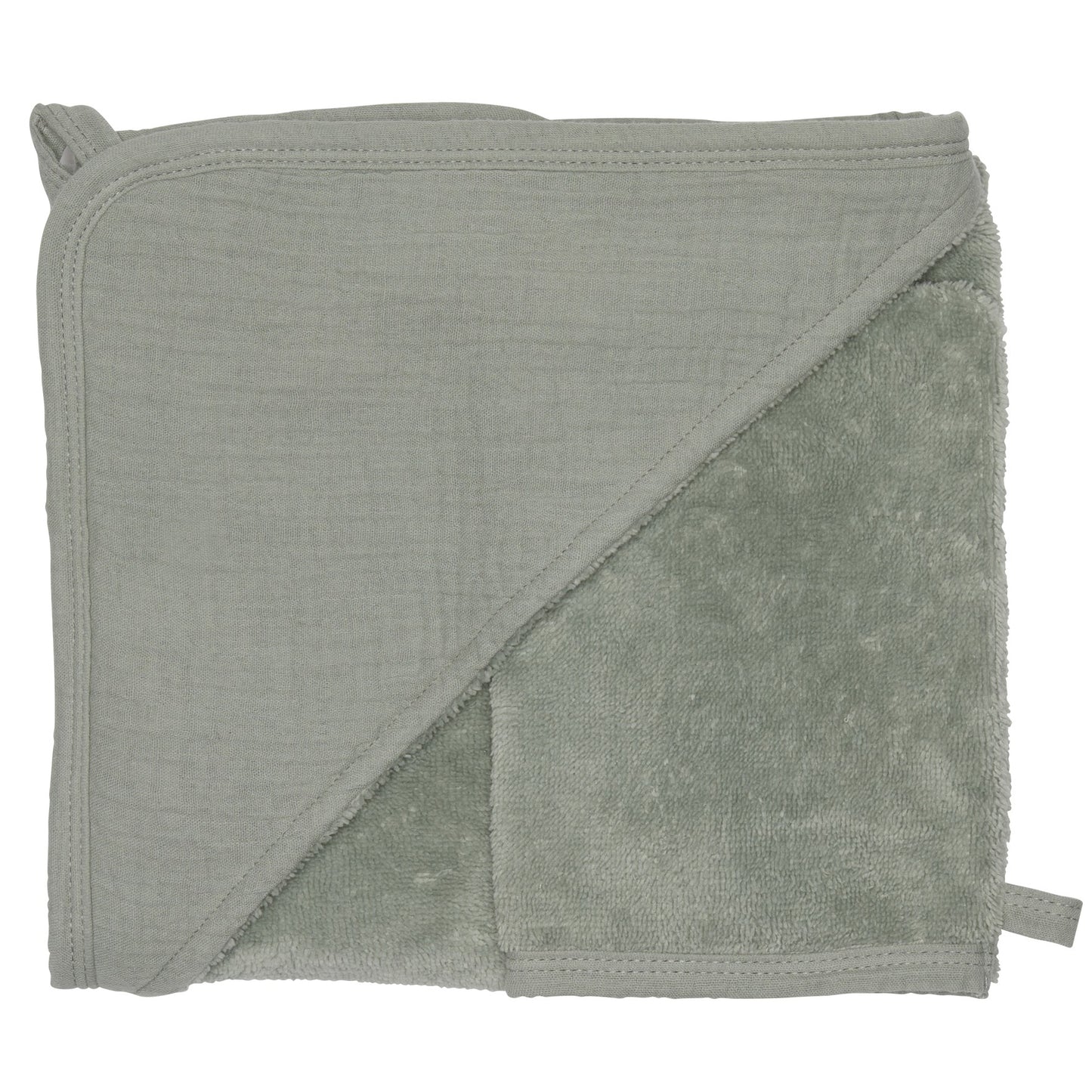 Cape de bain PERSONNALISÉE & gant en bambou & gaze - Vert de gris
