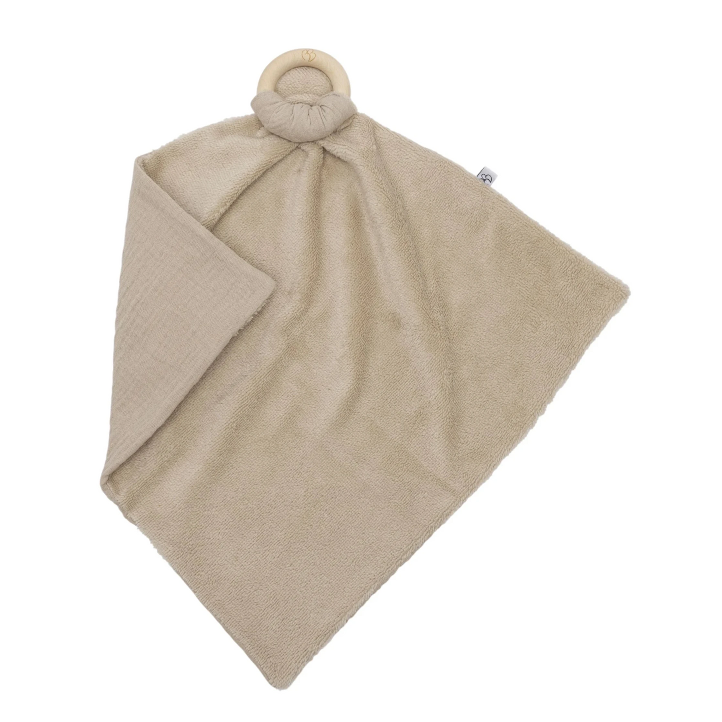 Doudou bi-matière avec anneau de dentition PERSONNALISÉ - Biscuit
