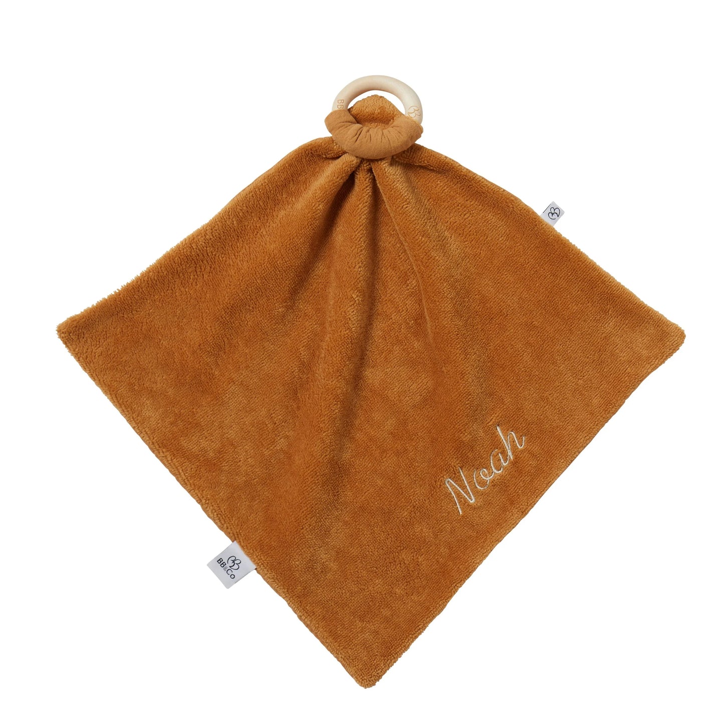 Doudou bi-matière avec anneau de dentition PERSONNALISÉ - Biscuit