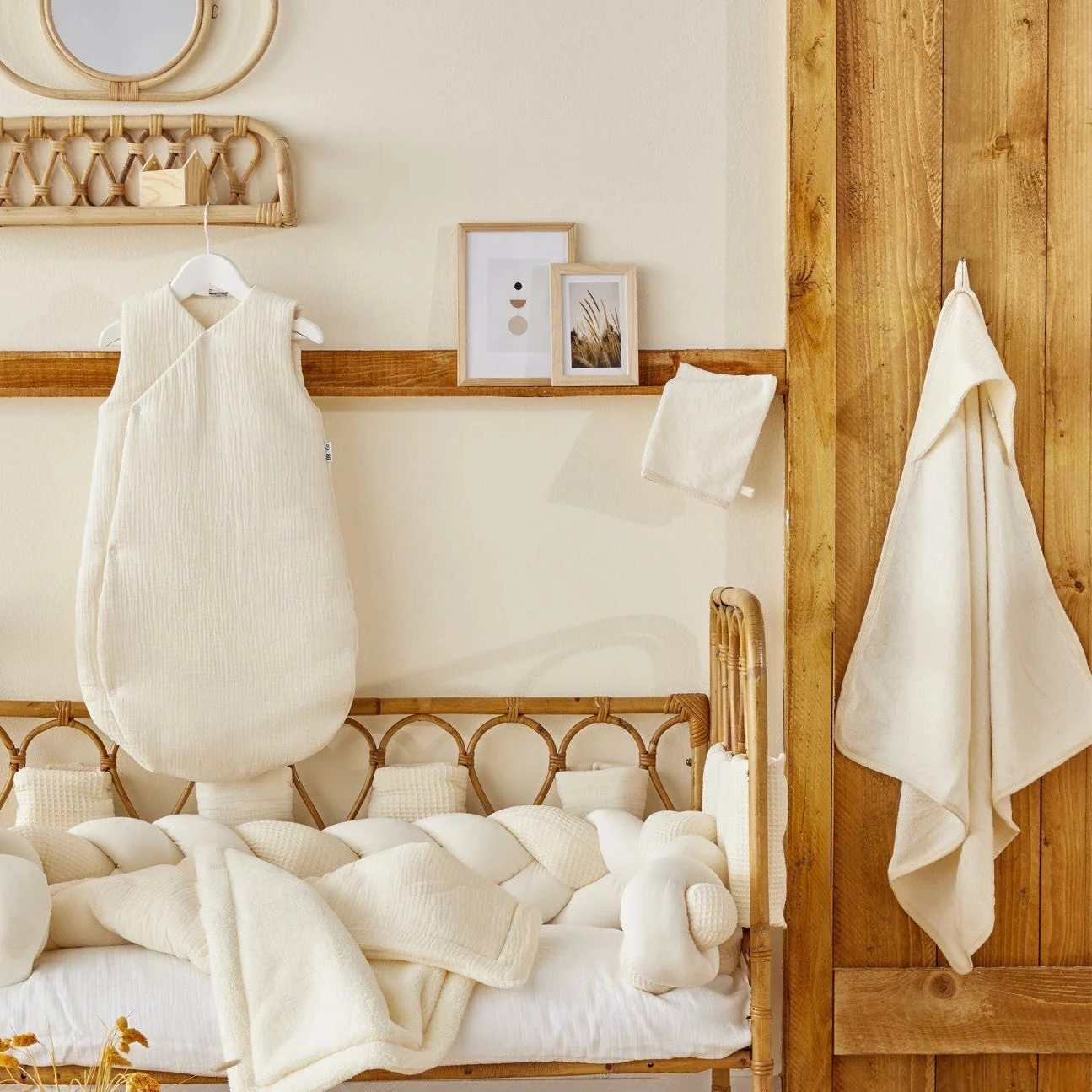 Cape de bain PERSONNALISÉE & gant en bambou & gaze - Mousse de lait