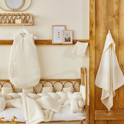 Cape de bain PERSONNALISÉE & gant en bambou & gaze - Mousse de lait
