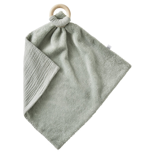 Doudou bi-matière avec anneau de dentition PERSONNALISÉ - Vert de gris