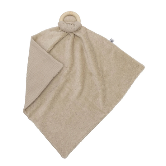Doudou bi-matière avec anneau de dentition PERSONNALISÉ - Biscuit