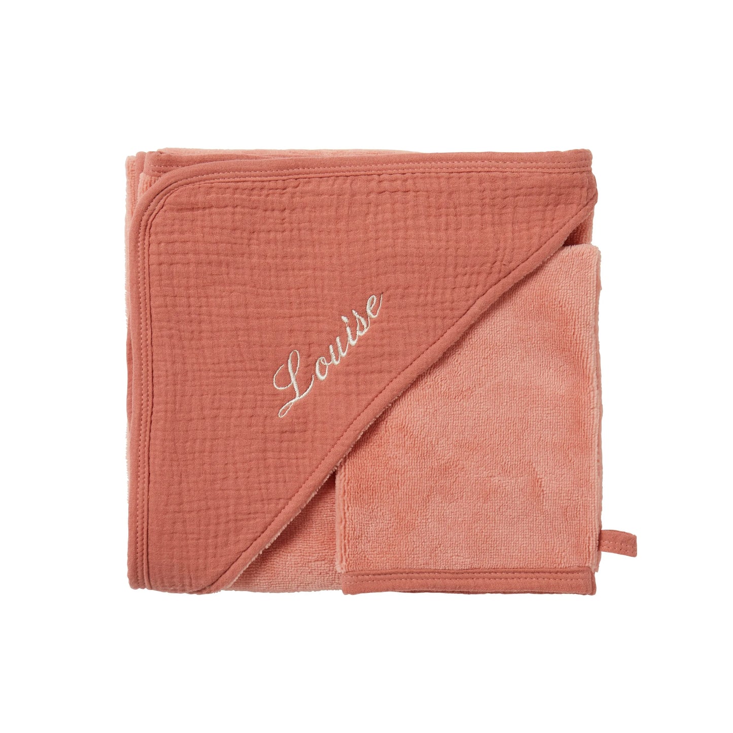 Cape de bain PERSONNALISÉE & gant en bambou & gaze - Mousse de lait