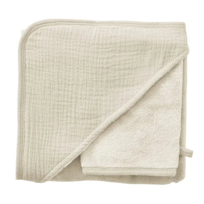 Cape de bain PERSONNALISÉE & gant en bambou & gaze - Mousse de lait