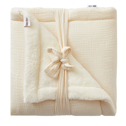 Couverture peluche double gaze & microfibre PERSONNALISÉE - Mousse de lait